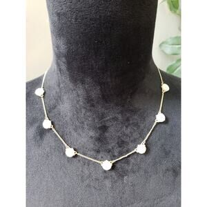 Women's Gold Necklace with White Round Stone Beads and Lobster Clasp Lock